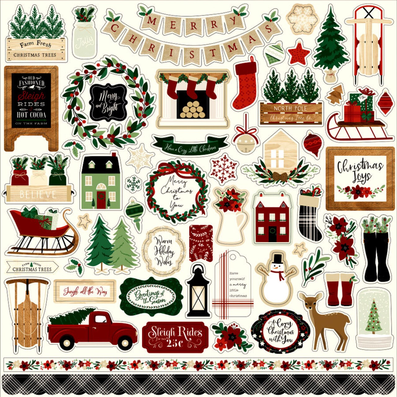 Echo Park A Cozy Christmas 12 x 12 Cardstock Element Stickers